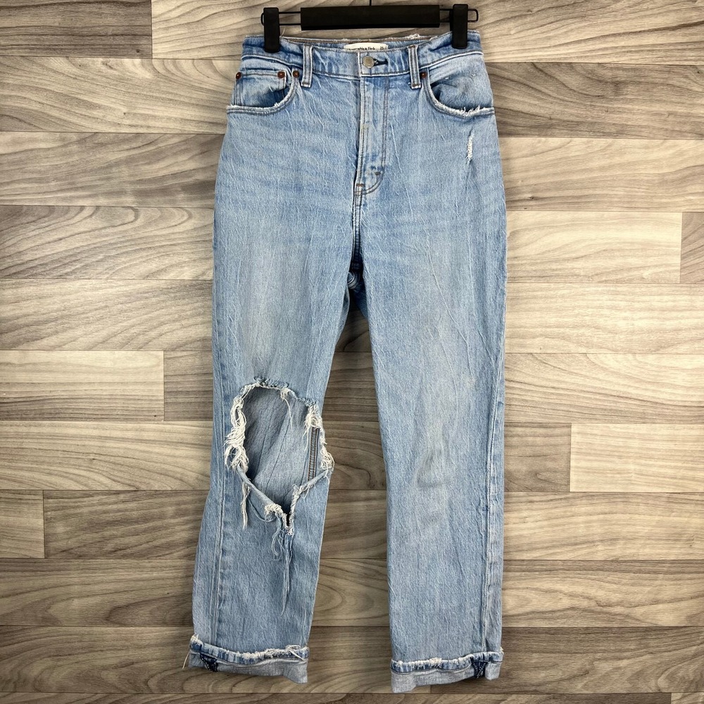 Abercrombie & Fitch The 90s Curve Love Straight Jeans‎ Womens 25 Blue Distressed